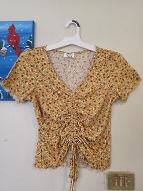 Made of Love Yellow Floral Ruched Crop Top